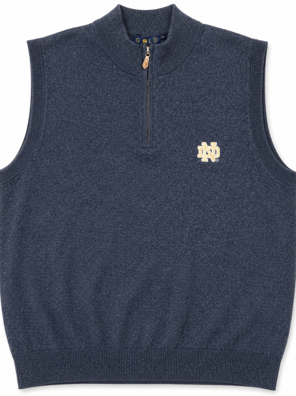 Notre Dame ND Sweater Vest Mens XL Quarter Zip Navy Preppy Golf Wool Blend
